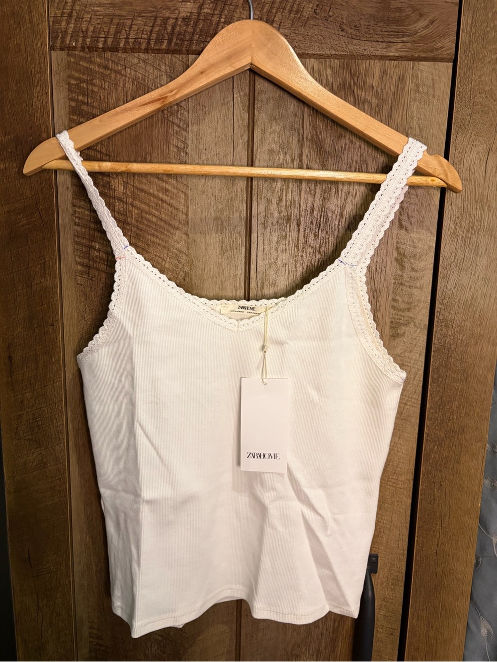 Zara Home White Ribbed Lace Cami & Shorts Pajama Set M NWT